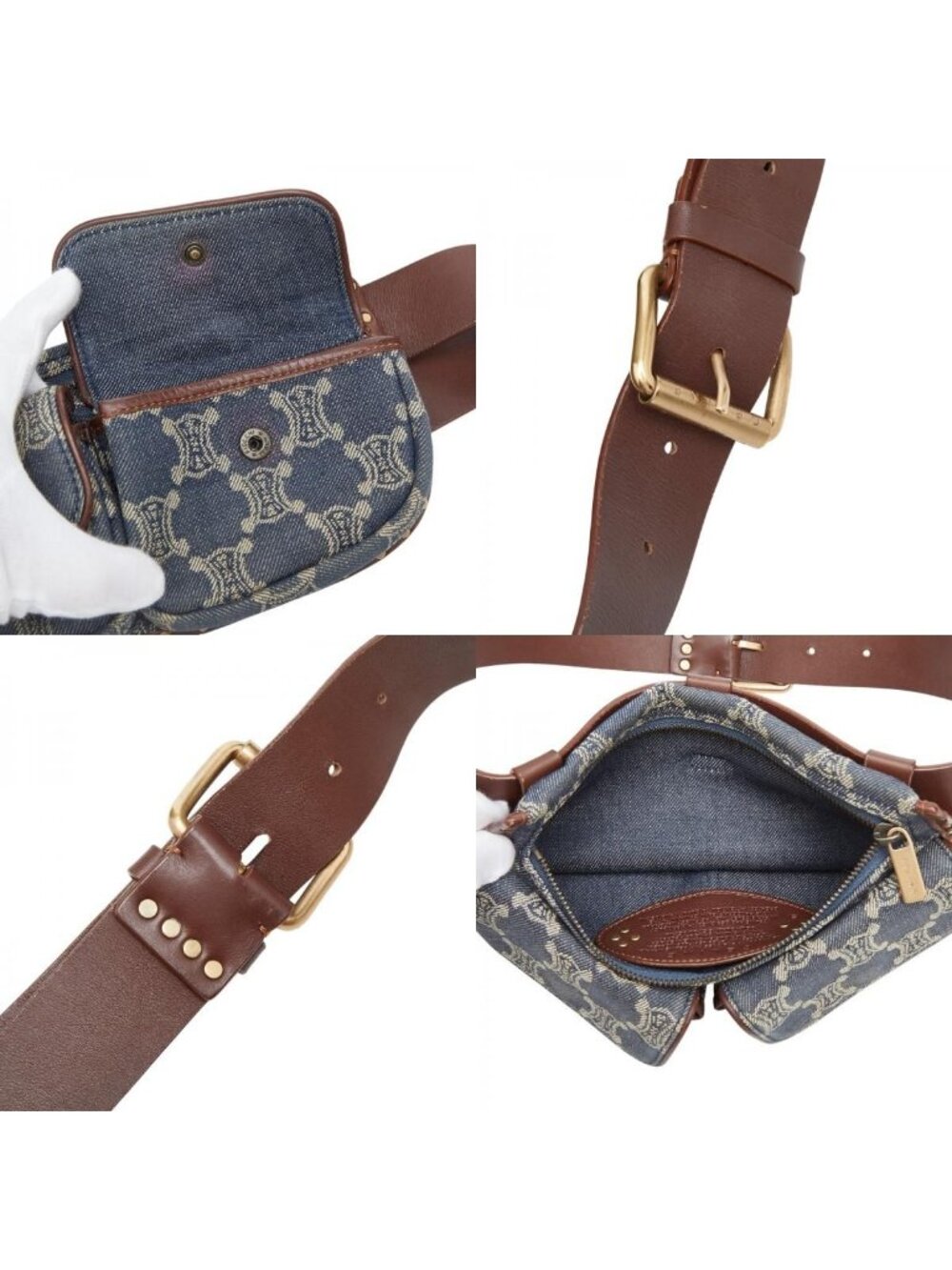 Celine Paris Macadam Belt Bag Waist Pouch Blue Brown Denim Leather - Picture 9 of 10
